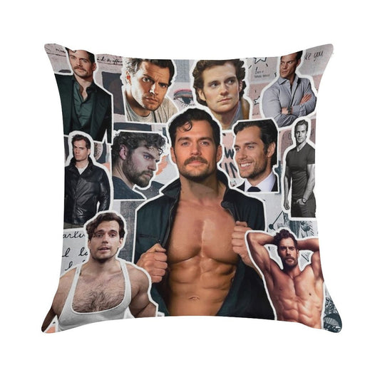 Henry Cavill Photo Collage Soft Short Plush Fabric Throw Pillow