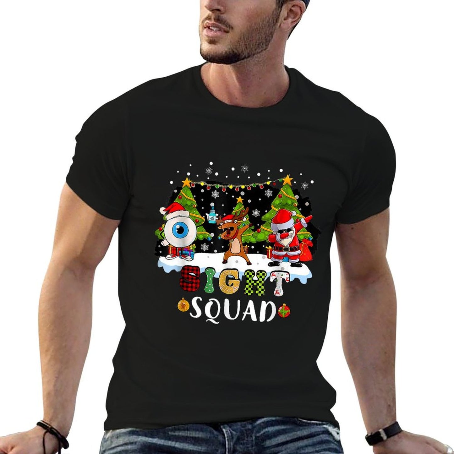 Christmas Sight Squad Santa Reindeer Dabbing Optometrist  Oversized Silhouette T-Shirt