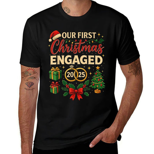 Our First Christmas As Engaged 2025, Matching Xmas  Wrinkle-resistant T-Shirt