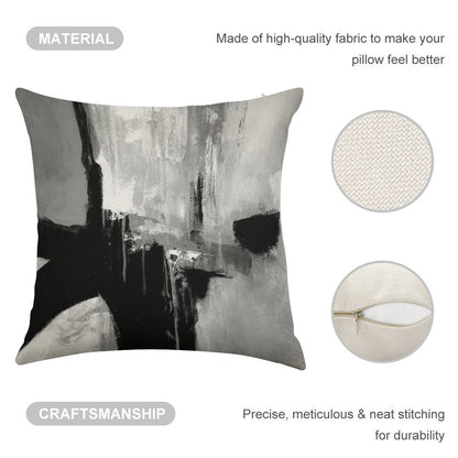 Black White Horizontal Abstract Linen Throw Pillow Cover