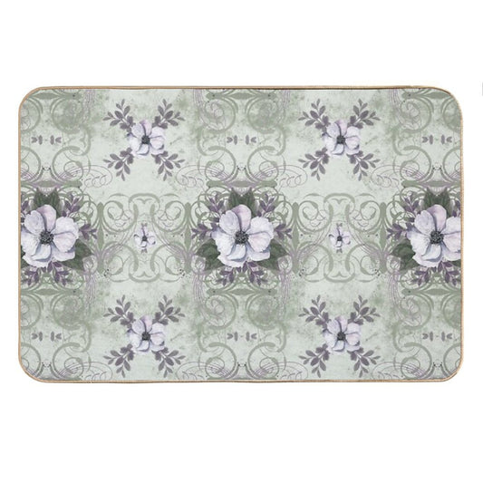 Sage And Lavender Vintage Style Floral Pattern Bath Mat