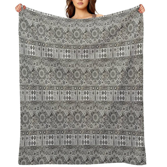 Geometric Tribal Pattern Detailed Monochromatic Art Throw Blanket