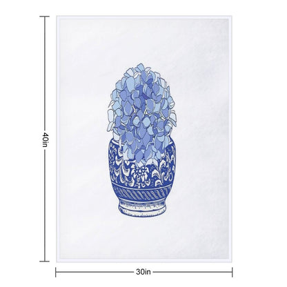 Blue And White Vase with Blue Hydrangeas Throw Blanket