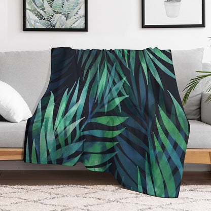 Dark Green Palms Leaves Pattern Throw Blanket