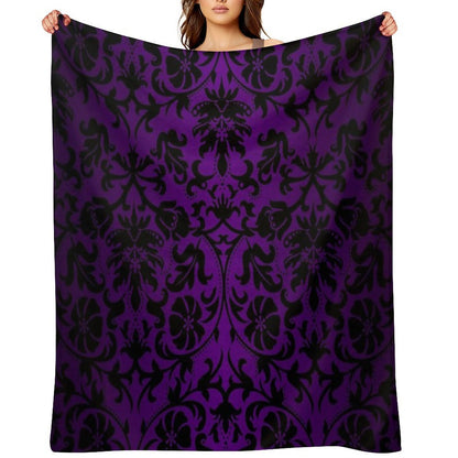Purple And Black Damask Pattern Design Throw Blanket