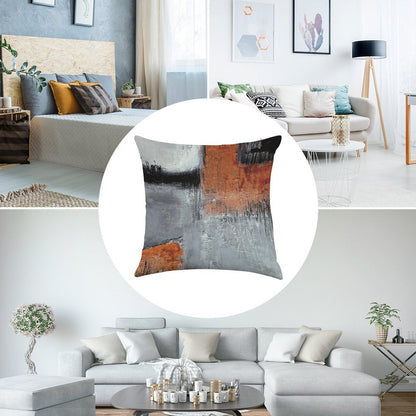 Black Orange Abstract Linen Throw Pillow Cover
