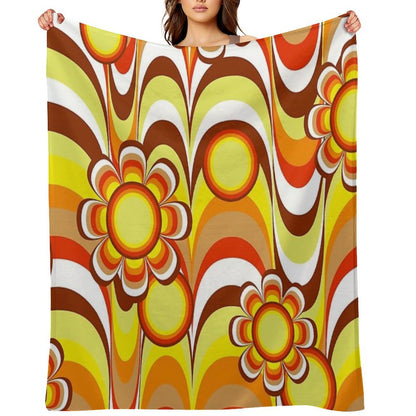 Groovy 60s Psychedelic Flower Throw Blanket