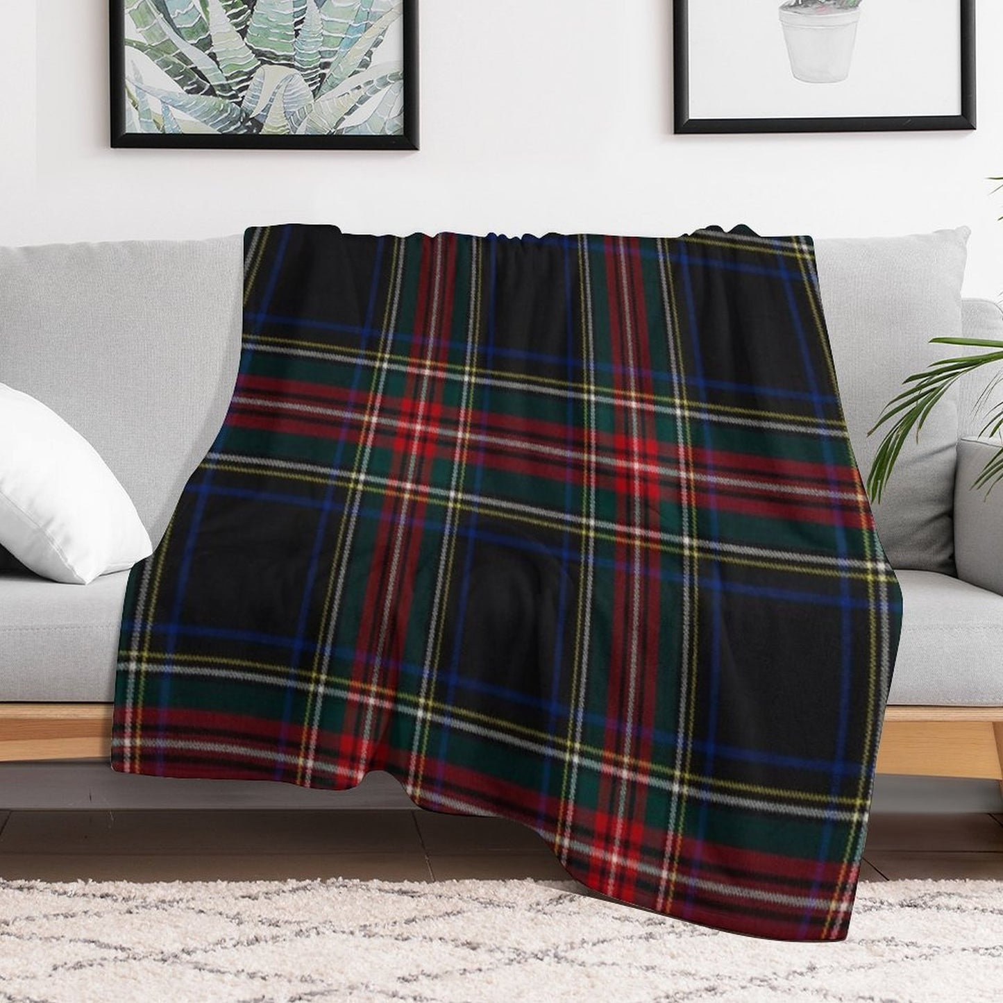 Stewart Black Scottish Tartan Throw Blanket