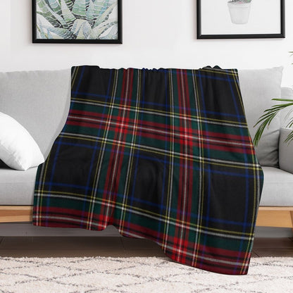Stewart Black Scottish Tartan Throw Blanket