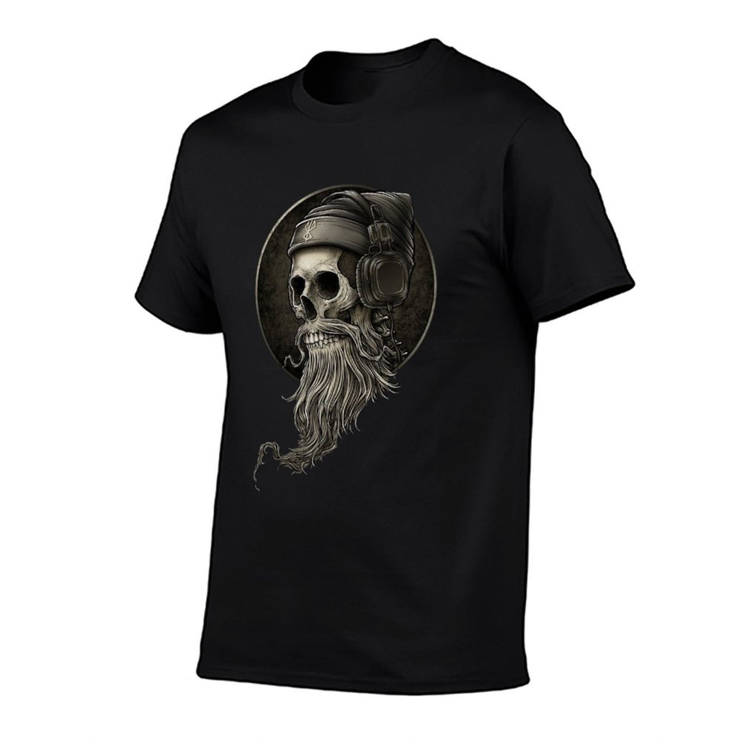 Viking Vintage Skull Beard with Headphone  Trendy Pattern T-Shirt