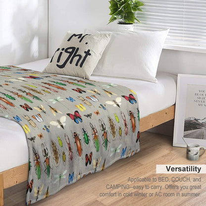 The Usual Suspects - Insects on Grey - Watercolour Bugs Pattern by Cecca Designs Throw Blanket