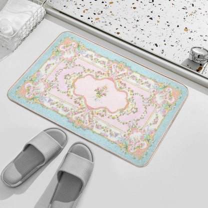 French Rococo Floral Watercolor Panel Bath Mat