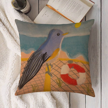 A Bird’s Beach Vibe Linen Throw Pillow Cover