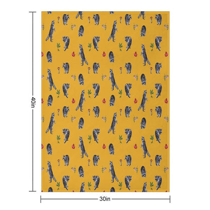Mustard Raccoon Pattern Throw Blanket