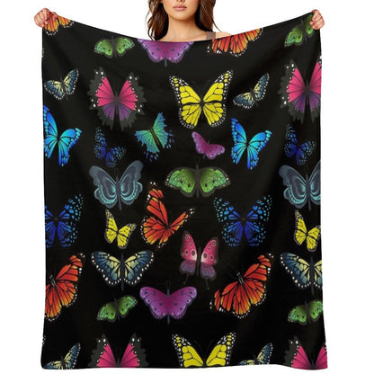 Butterfly Print, Black Throw Blanket