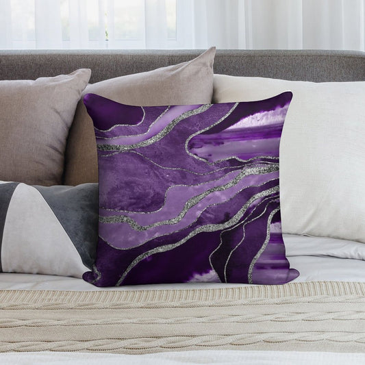 Purple Marble Agate Silver Glam #1 (Photo of Glitter Only - Not Reflective) Soft Shrink-Resistant Throw Pillow