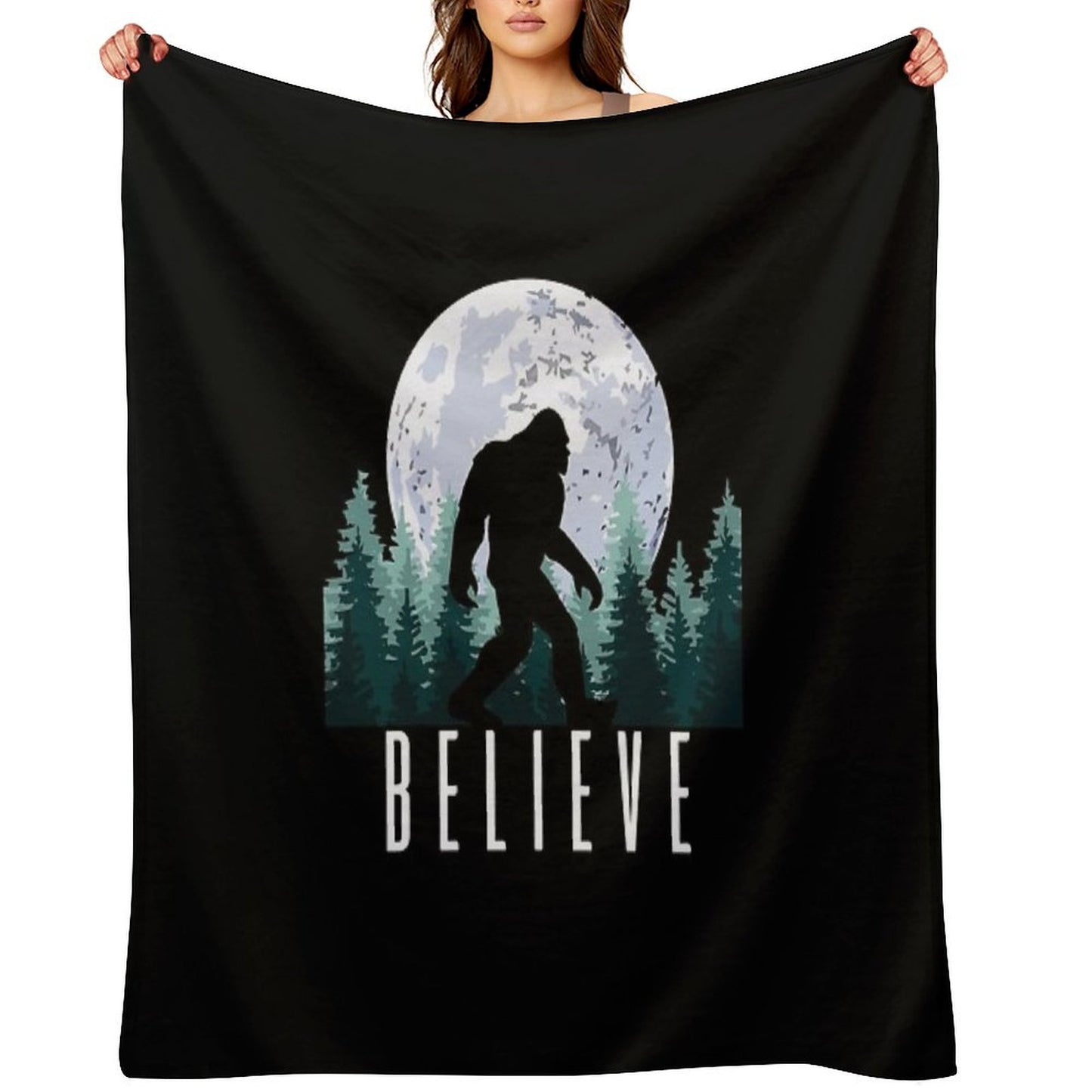 Bigfoot Believe  Sasquatch Throw Blanket
