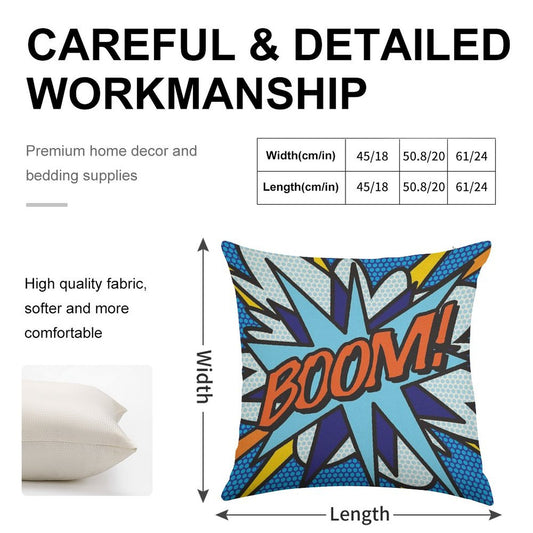 BOOM Comic Book Pop Art Modern Fun Retro Linen Throw Pillow Cover