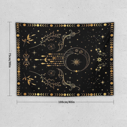 Celestial Crescent Moon with Floral Accents And Moon Phase Tapestry