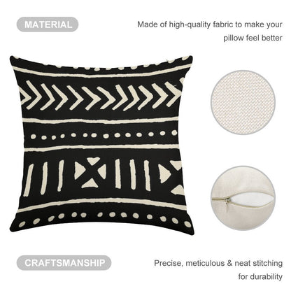 African Mud Cloth Black And White Linen Throw Pillow Cover