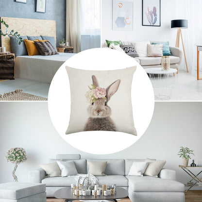Peek-a-boo Floral Bunny Linen Throw Pillow Cover