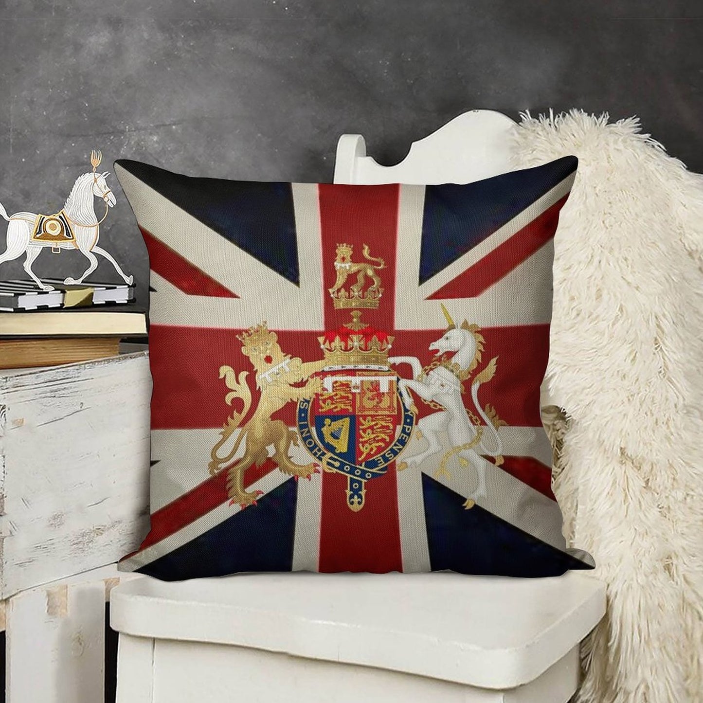 Union Jack with Windsor Insignia Linen Throw Pillow Cover
