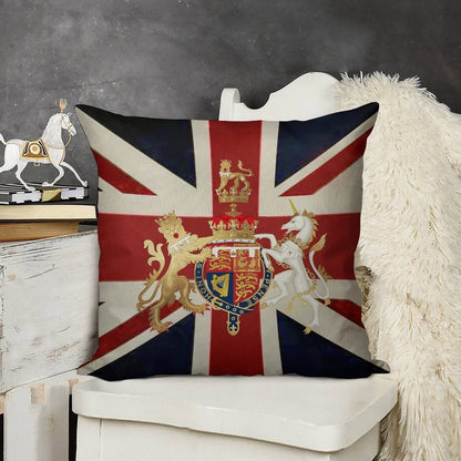 Union Jack with Windsor Insignia Linen Throw Pillow Cover