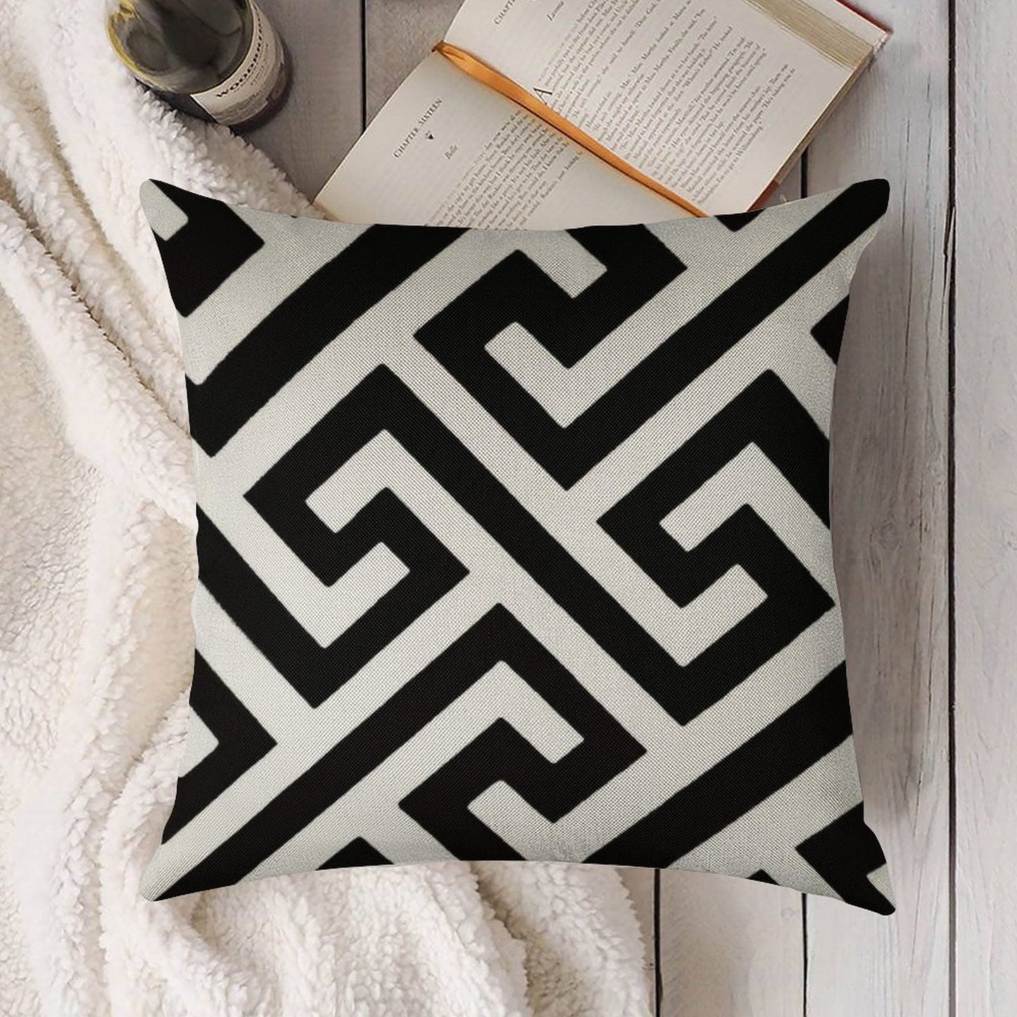 Throw Pillow  Cushion in Maze Print Design Linen Throw Pillow Cover