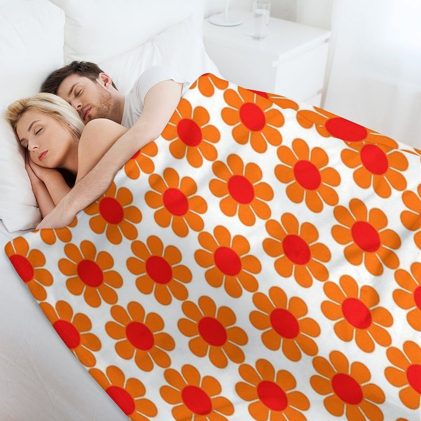 Orange Red Hippie Flower Daisy Throw Blanket