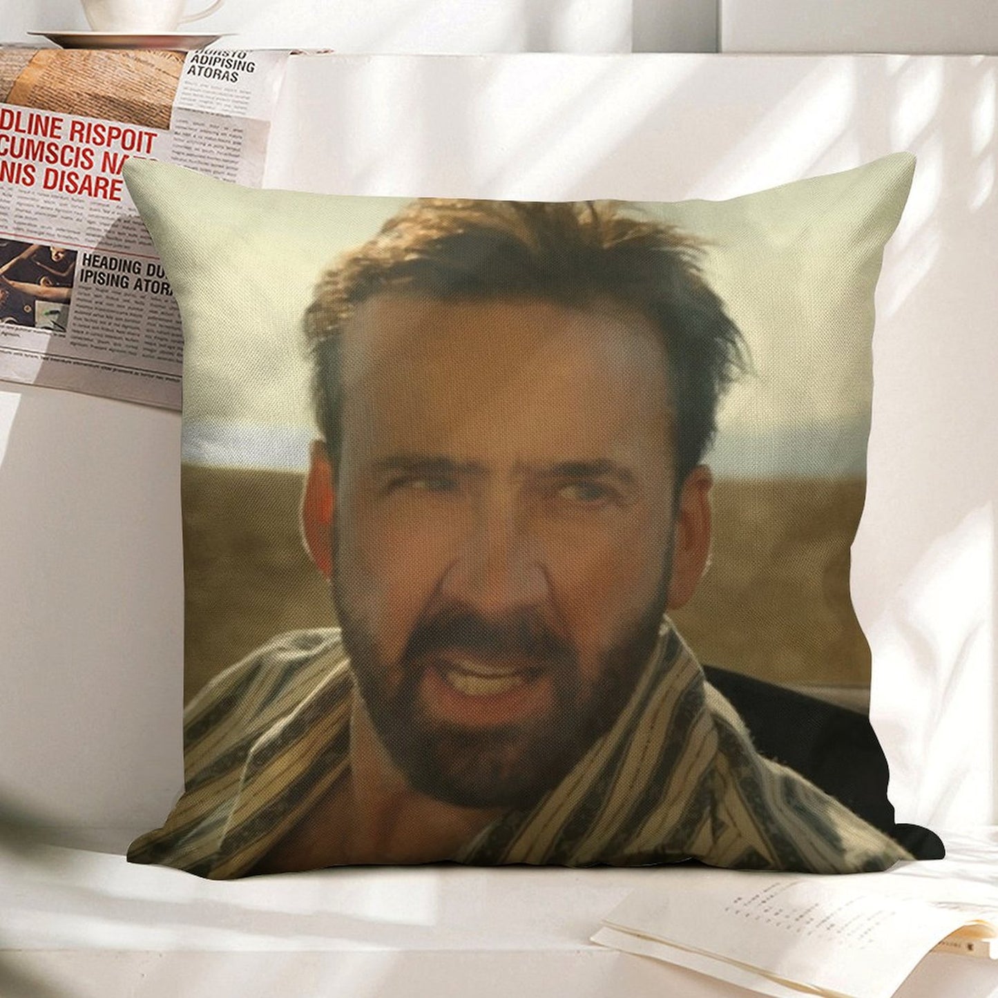 Nic Cage Meme Linen Throw Pillow Cover