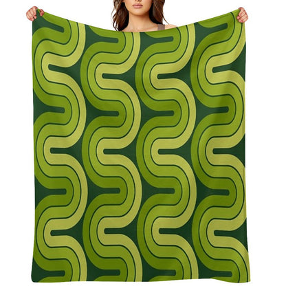 Retro Geometric Gradated Design Avocado Green Throw Blanket