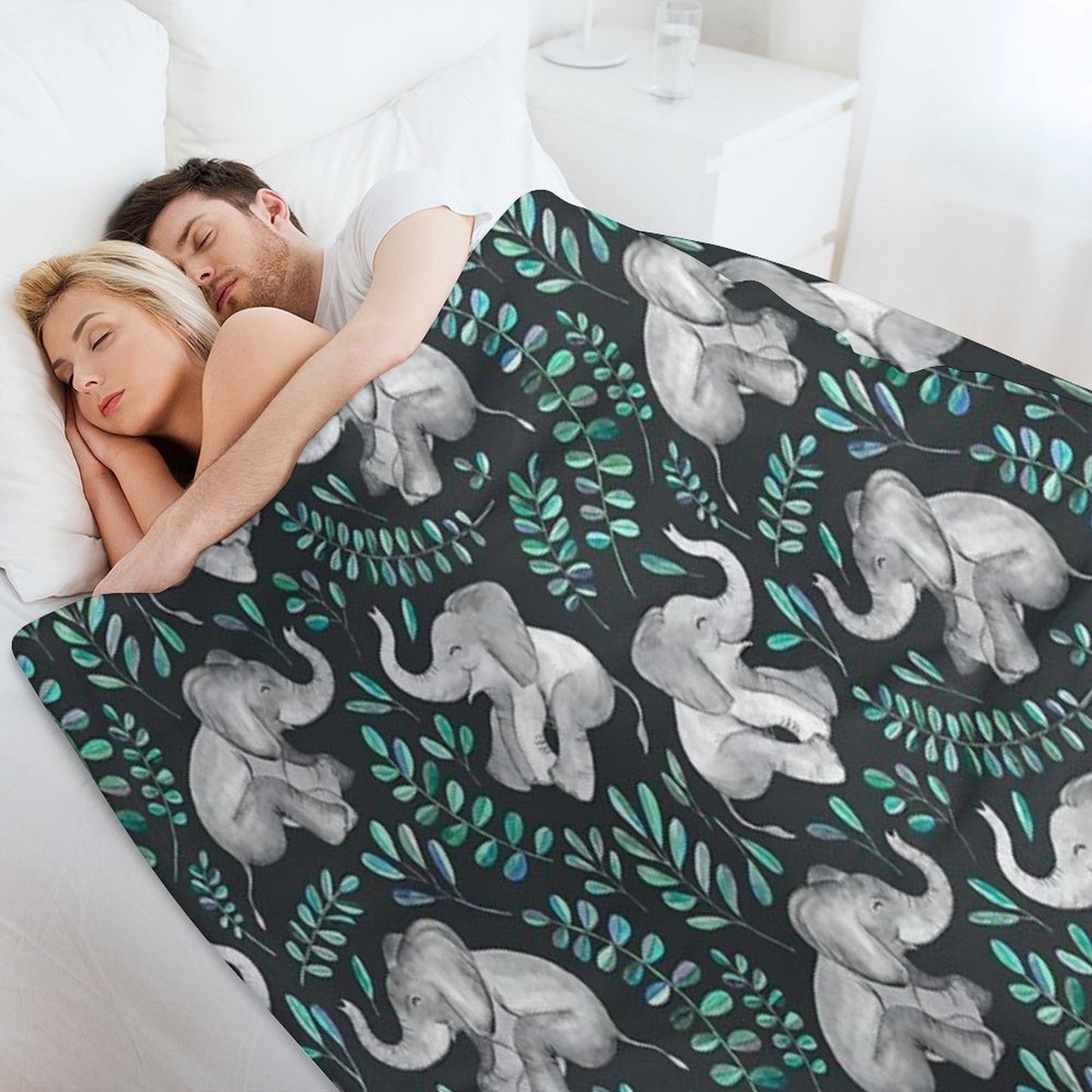 Laughing Baby Elephants – Emerald And Turquoise Throw Blanket