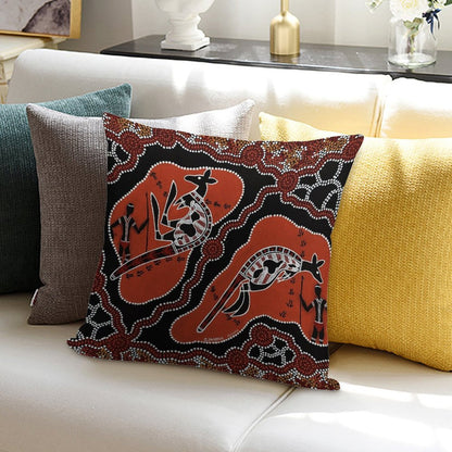 Authentic Aboriginal Art -  Men Kangaroo Hunting Soft Fade-Resistant Throw Pillow