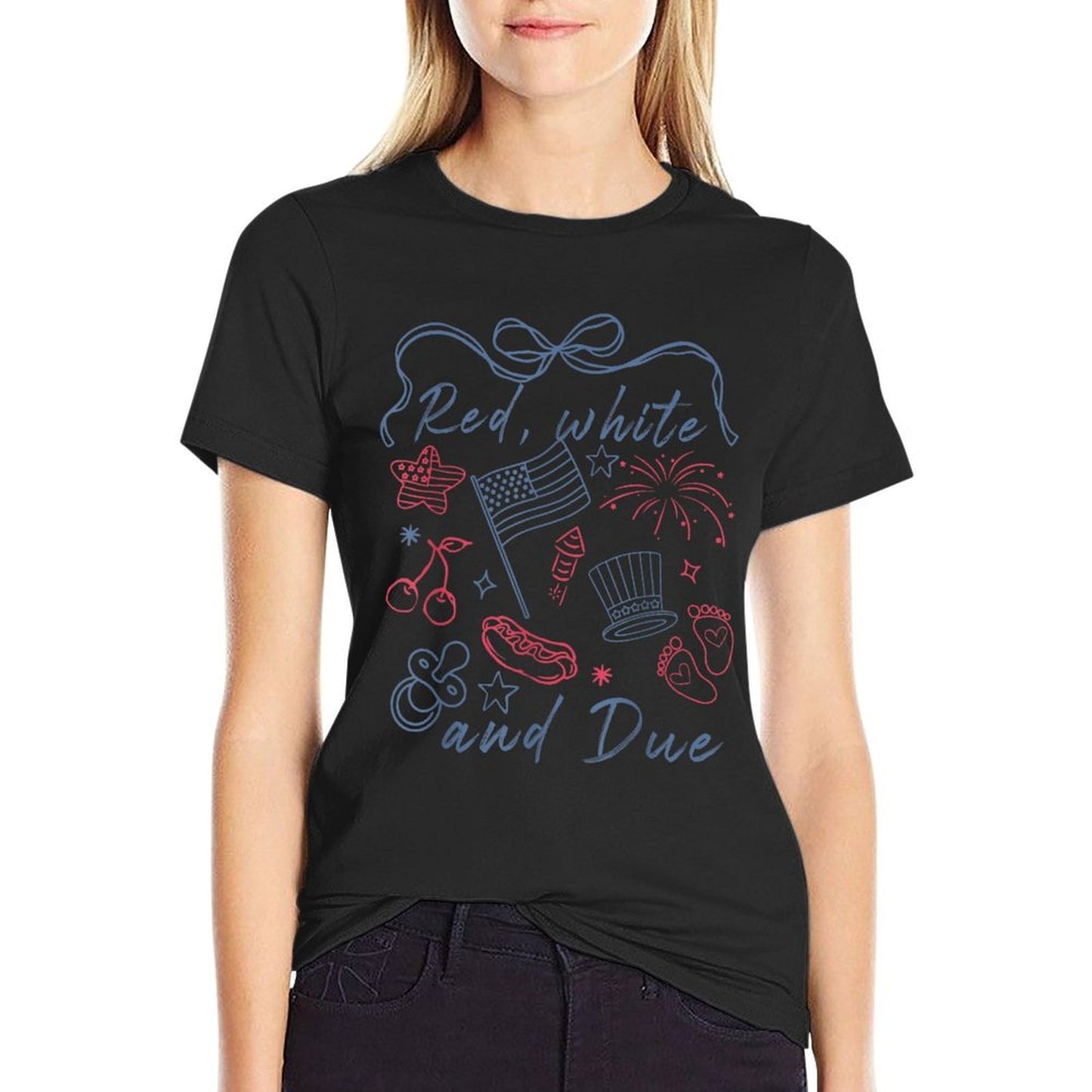 Red White And Due Funny 14th Of July Design  Summer-ready Fabric T-Shirt