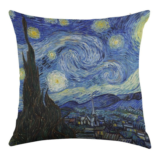 Starry Night - Vincent Van Gogh Linen Throw Pillow Cover