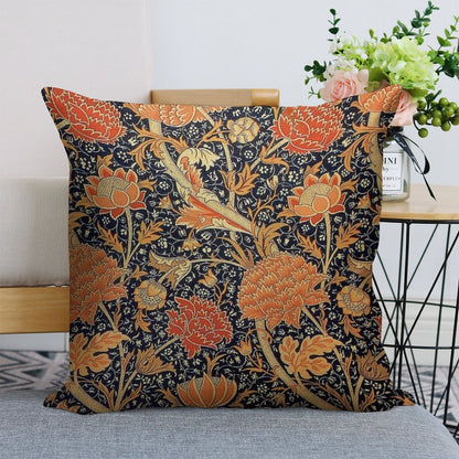 William Morris Cray Blue And Orange Linen Throw Pillow Cover