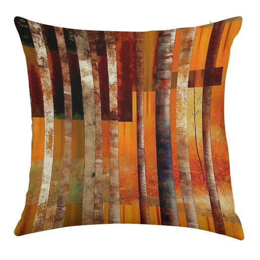 Abstract Forest Orange Stripes Linen Throw Pillow Cover