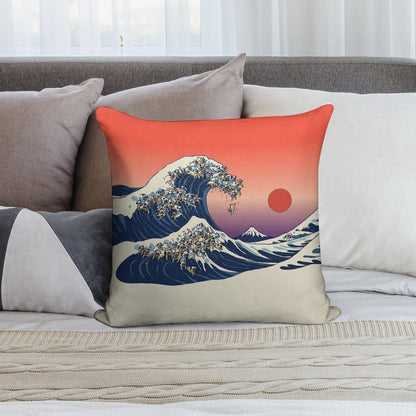 The Great Wave of Pug Soft High-Density Material Throw Pillow