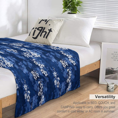 Sakura Blossom in Deep Blue Throw Blanket