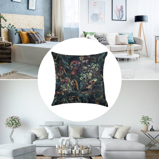 Skulls And Snakes Linen Throw Pillow Cover