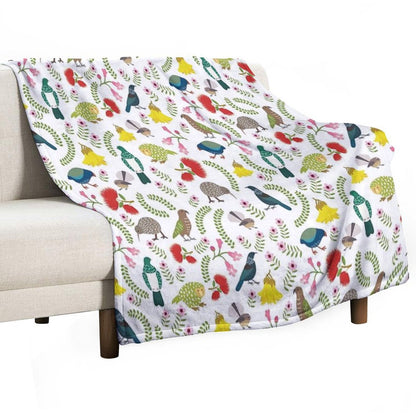 New Zealand Birds And Flowers Throw Blanket