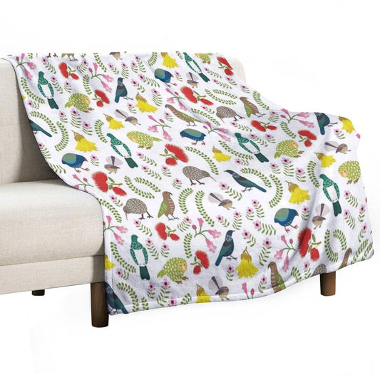 New Zealand Birds And Flowers Throw Blanket