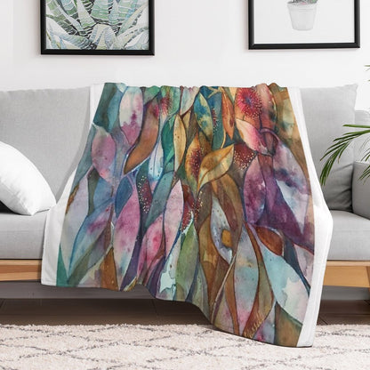 Watercolor Gum Blossoms in Green And Pink Throw Blanket