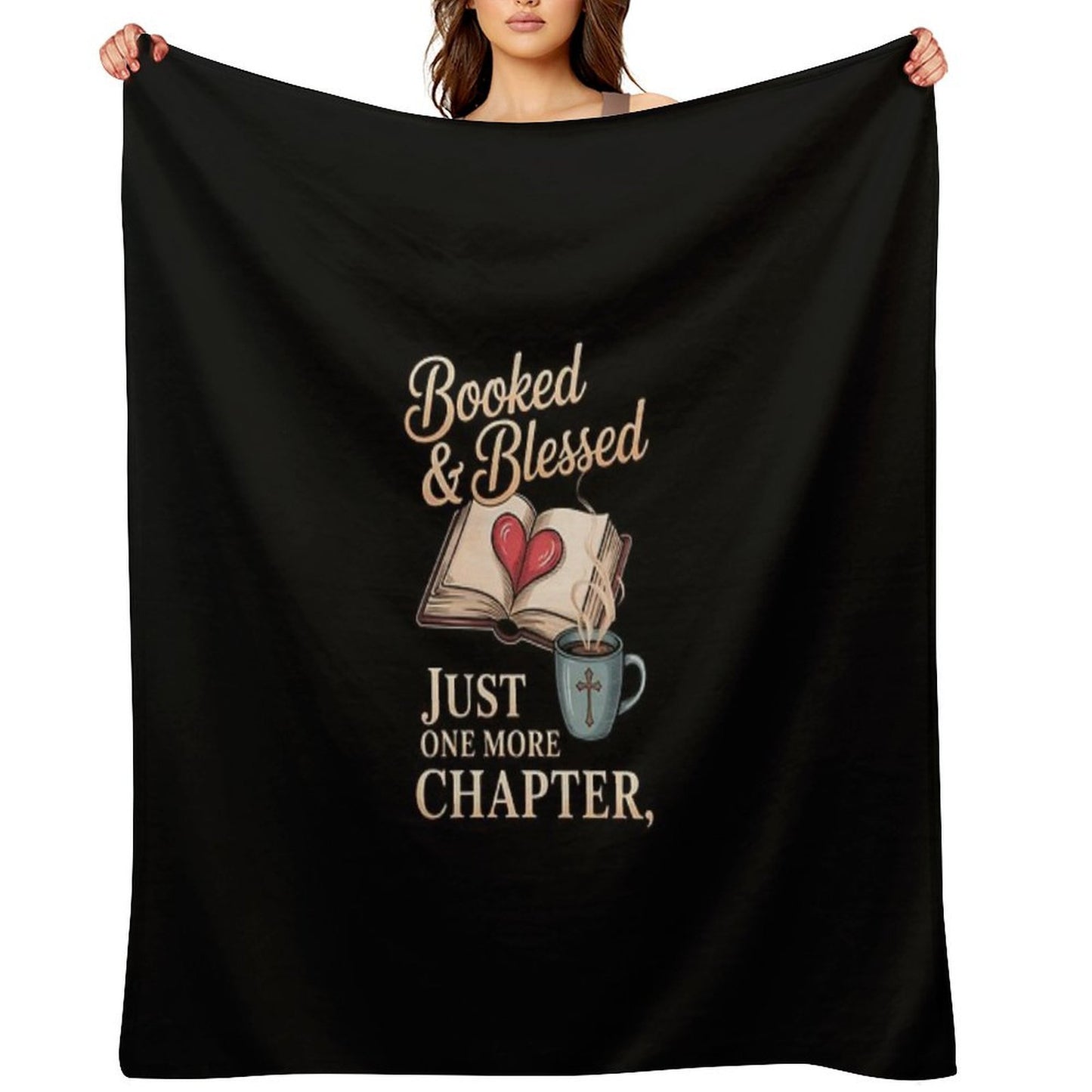 Womens Booked & Blessed, Just One More Chapter, Cozy Book Throw Blanket