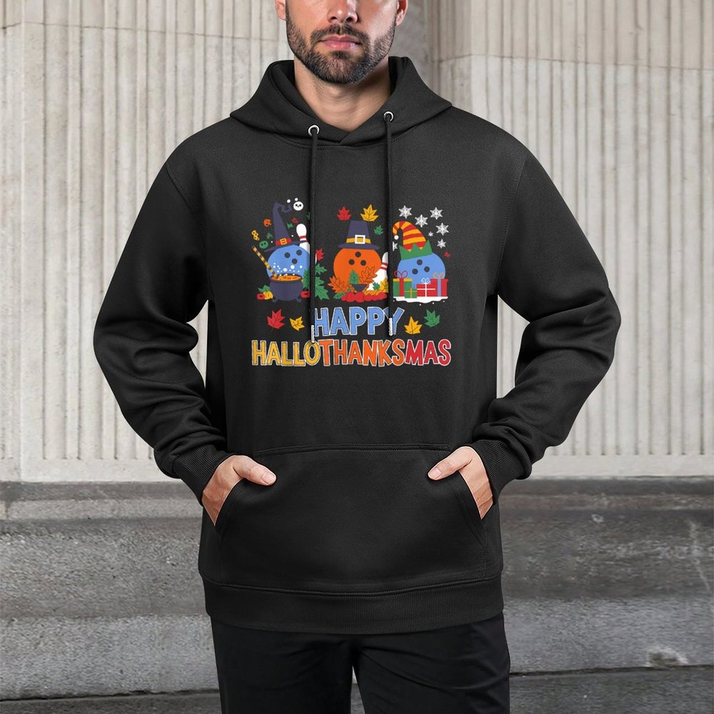 Cute Hallothanksmas Bowling Halloween Thanksgiving Christmas Moisture-Wicking Hoodie
