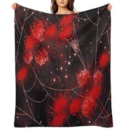 Galaxy Red Spider Lilies And Webs Throw Blanket