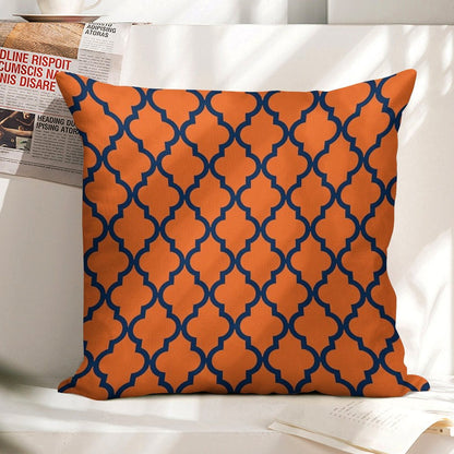 Moroccan Pattern Navy Blue & Orange Linen Throw Pillow Cover
