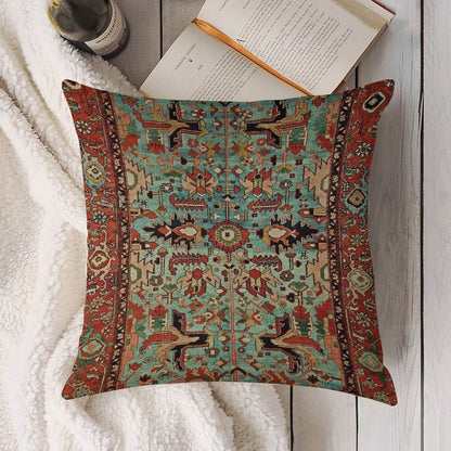 Antique Heriz Persian Carpet Print Linen Throw Pillow Cover