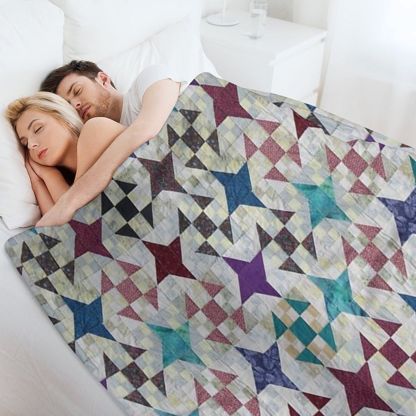 Churn Dash And Falling Stars Quilt Throw Blanket