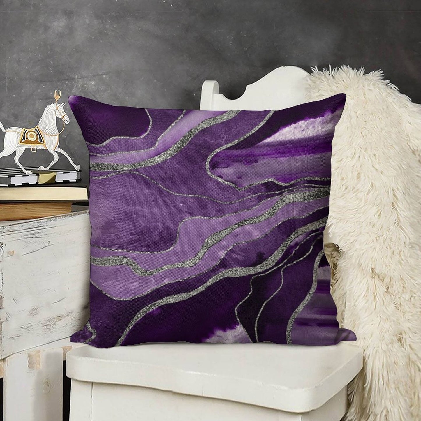 Purple Marble Agate Silver Glam #1 (Photo of Glitter Only - Not Reflective) Linen Throw Pillow Cover